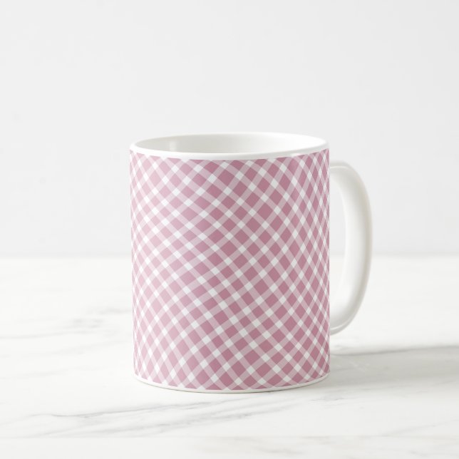 Pink White Plaid Chequered Seamless Pattern Coffee Mug (Front Right)