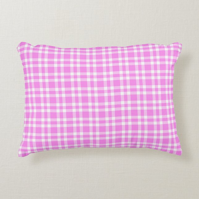Pink White Plaid Pattern Decorative Cushion (Front)