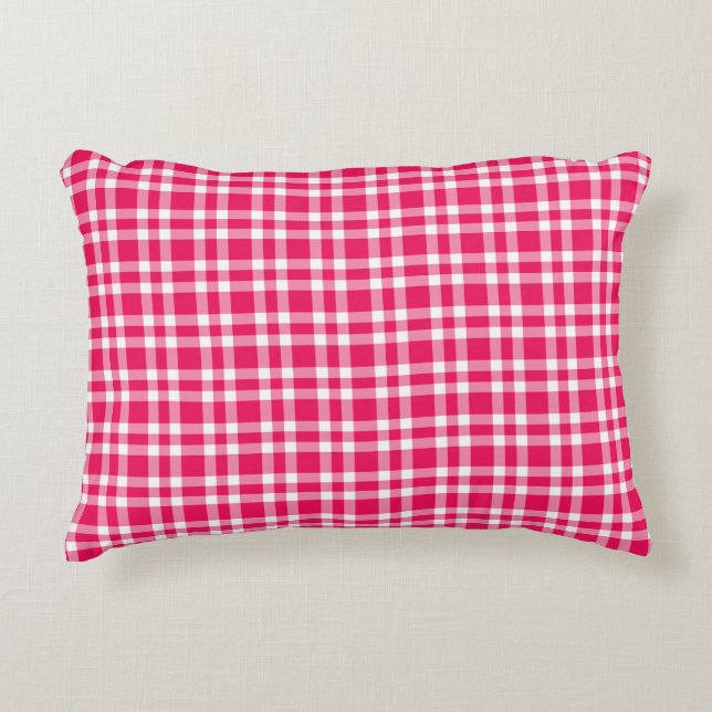 Pink White Plaid Pattern Decorative Cushion (Front)