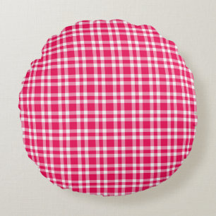 Pink White Plaid Pattern Round Cushion