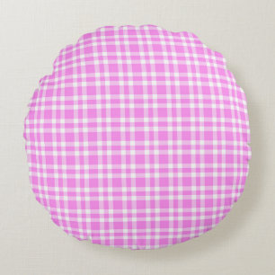 Pink White Plaid Pattern Round Cushion