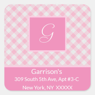Pink & White Plaid Return Address - Square Sticker