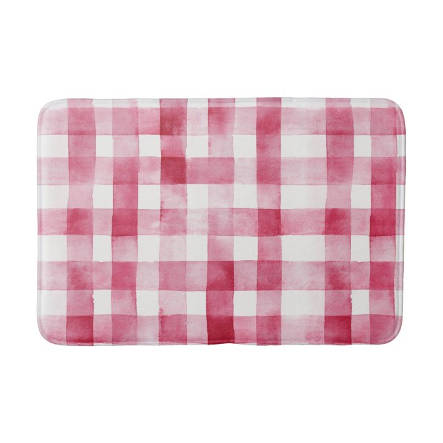 Pink White Plaid Stripes Birthday Bath Mat (Front)