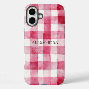 Pink White Plaid Stripes Birthday iPhone 16 Plus Case
