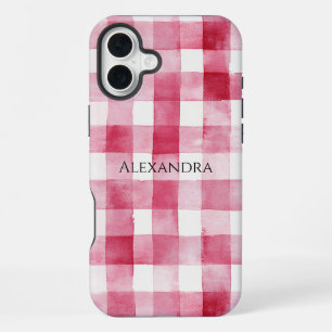 Pink White Plaid Stripes Birthday iPhone 16 Plus Case