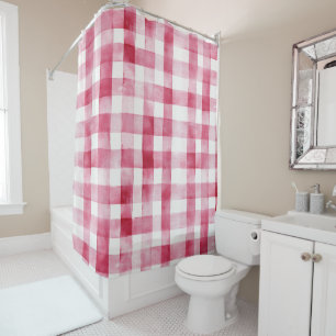 Pink White Plaid Stripes Birthday Shower Curtain