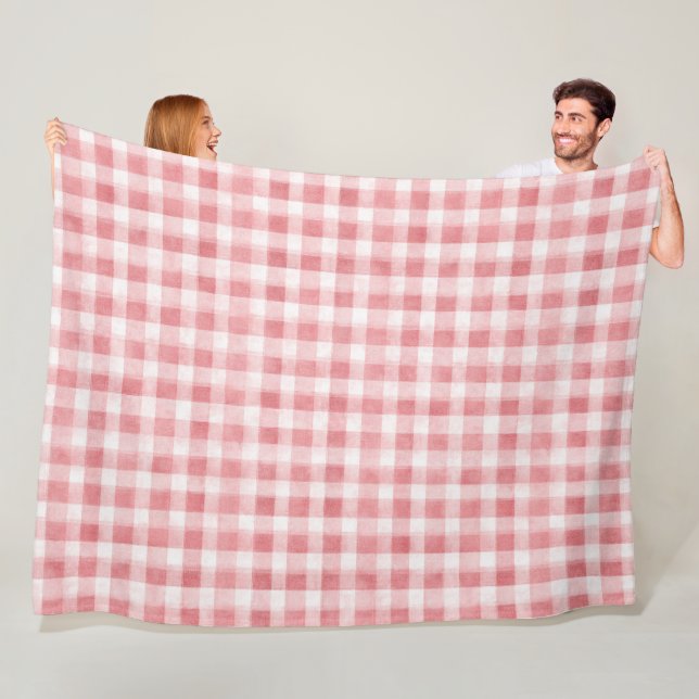 Pink White Plaid Stripes Fleece Blanket (In Situ)