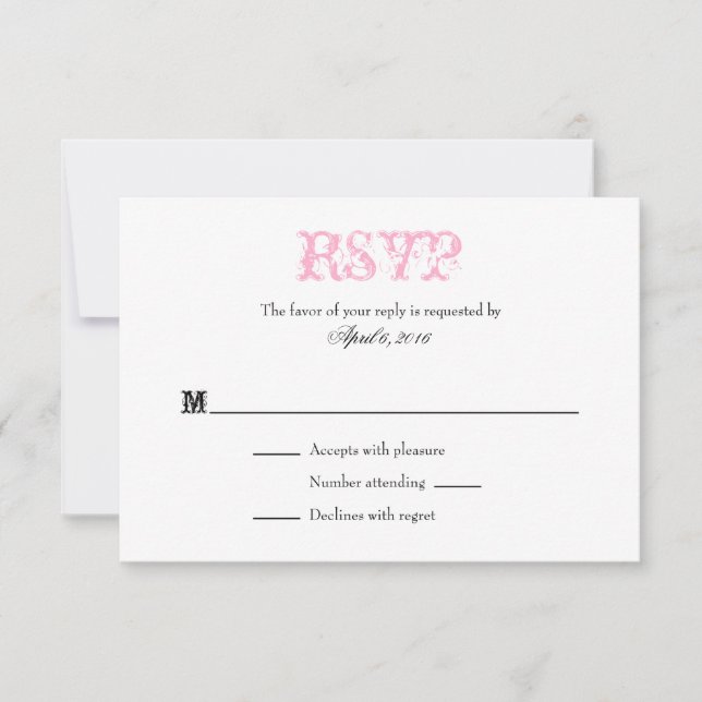 Pink White Plain Simple Wedding RSVP Cards (Front)