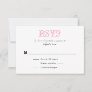 Pink White Plain Simple Wedding RSVP Cards