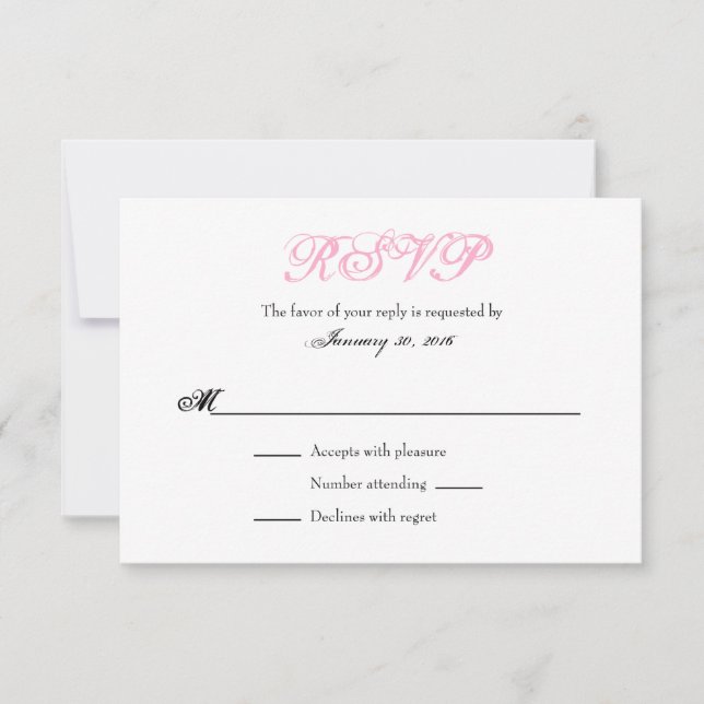 Pink White Plain Simple Wedding RSVP Cards (Front)