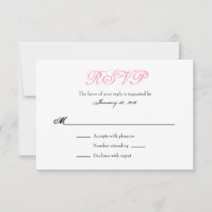 Pink White Plain Simple Wedding RSVP Cards