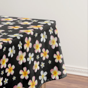 Pink & White Plumeria Flowers on Black Tablecloth