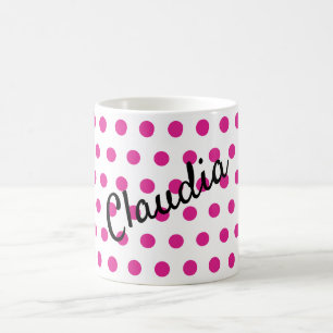 Pink white polka dost Name Coffee Mug