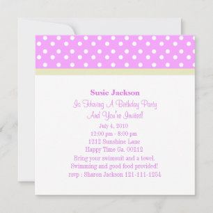 Pink & White Polka Dot Birthday Party Invitations