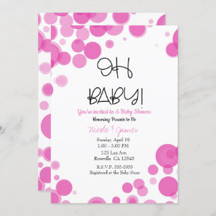 Pink & White Polka Dot Bubbles OH BABY Shower Invitation