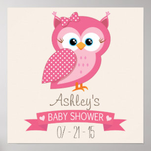 Pink & White Polka Dot Owl Baby Shower Poster
