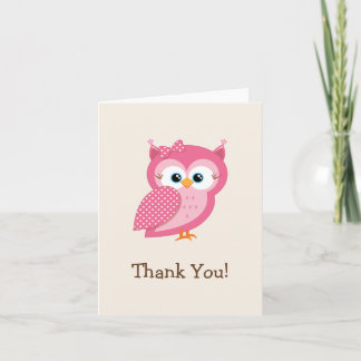 Pink & White Polka Dot Owl Thank You Card