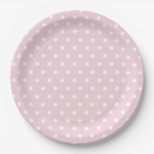 Pink White polka Dot Pattern Paper Plate