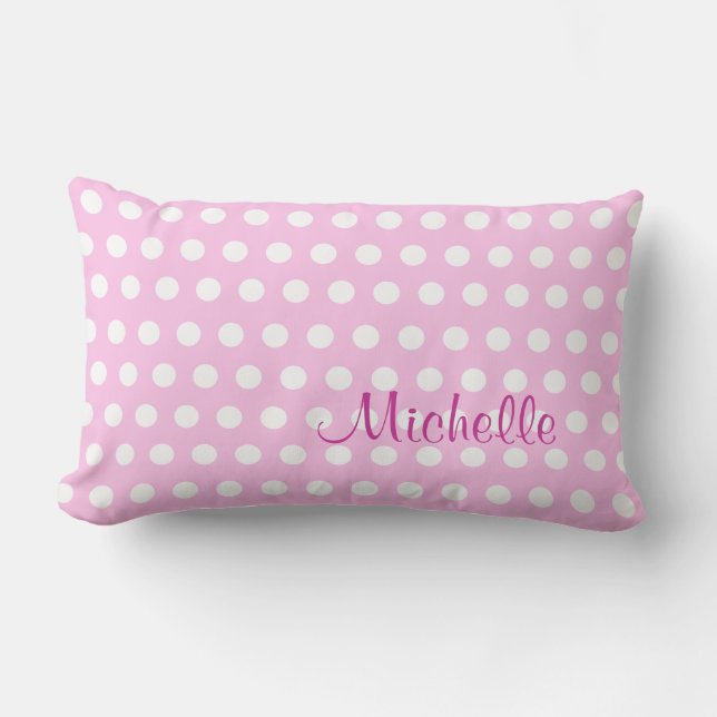 Pink White Polka Dot Pillow (Front)