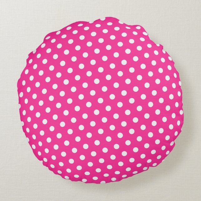 Pink & White Polka Dot Round Pillows (Back)