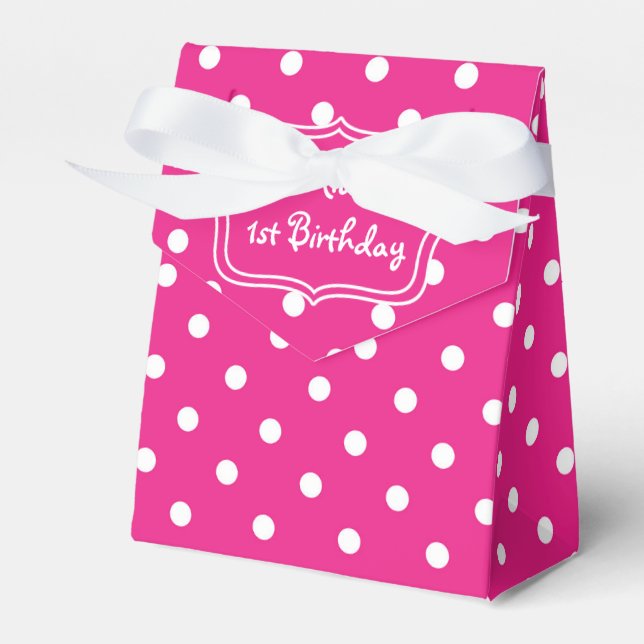 Pink & White Polka Dots Birthday Party Favour Boxe Box (Front Side)