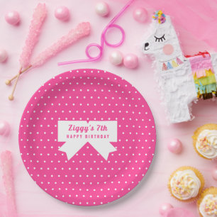 Pink+White Polka Dots Paper Plate