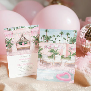 Pink & White Pool Cabana   Pool Party Invitation