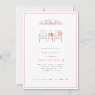 Pink & White Pool Umbrella & Chairs   Pool Party I Invitation