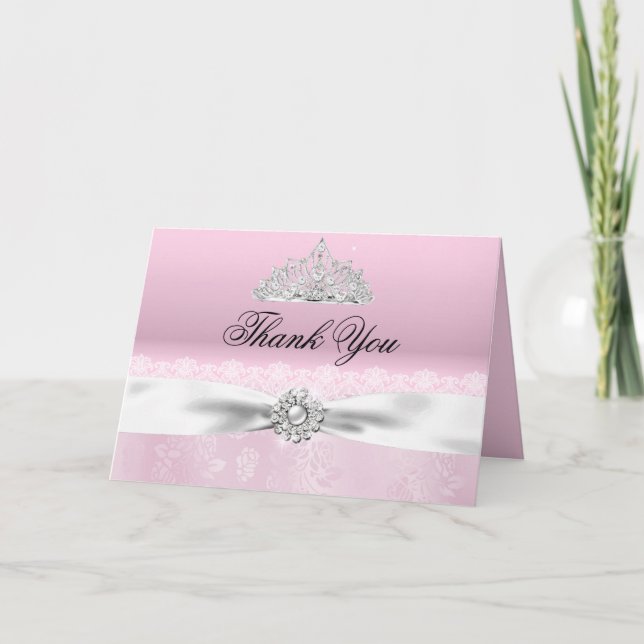 Pink & White Princess Tiara Thank You Card (Front)