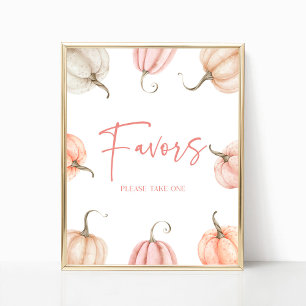 Pink White Pumpkin Fall Autumn Party Favours Sign