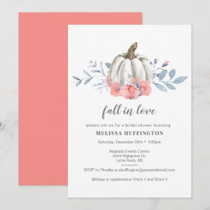 Pink White Pumpkin Fall in Love Bridal Shower Invitation