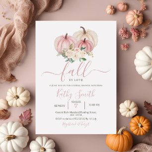 Pink White Pumpkin Peach Flowers Bridal Shower Invitation