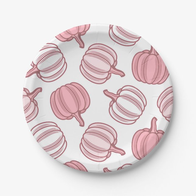 Pink & White Pumpkin Printed Paper Plates (Front)