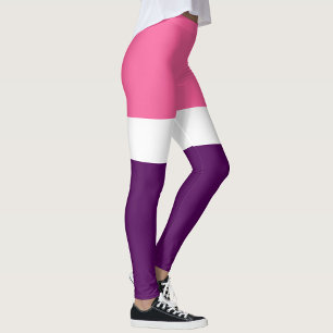 Pink White Purple Plain Colour Block Design Leggings