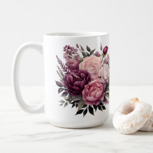 Pink White Purple Rose Peonies Floral Flower  Coffee Mug