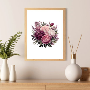 Pink White Purple Rose Peonies Floral Flower  Poster
