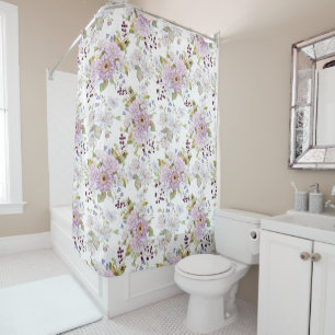 Pink White Purple Watercolor Wildflower Shower Curtain