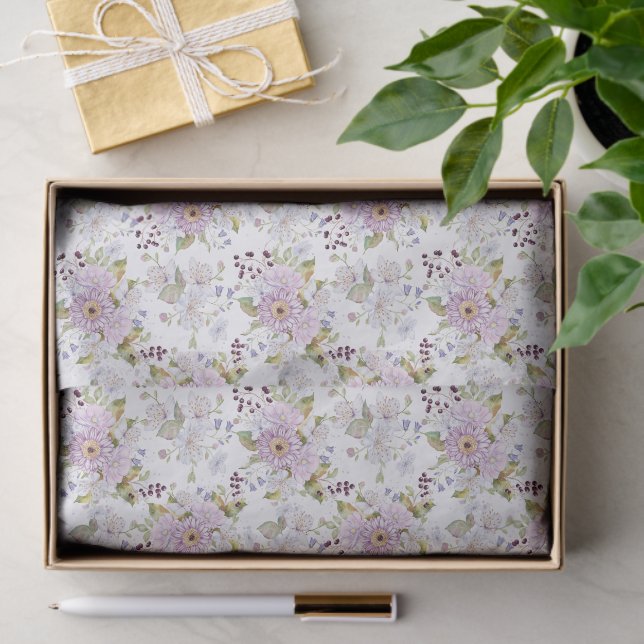 Pink White Purple Watercolor Wildflower Tissue Paper (Gift)