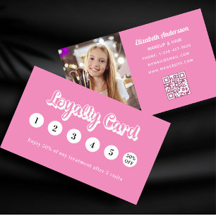 Pink white qr code photo makeup loyalty card
