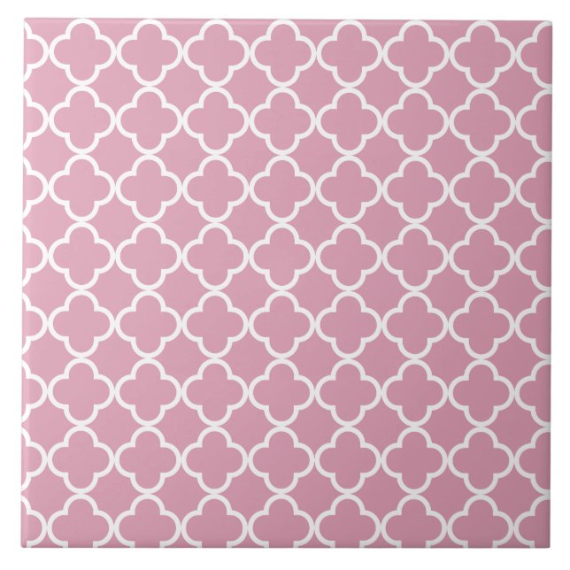 Pink white quatrefoil  ceramic tile (Front)