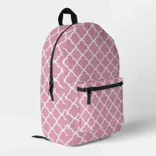Pink white quatrefoil printed backpack