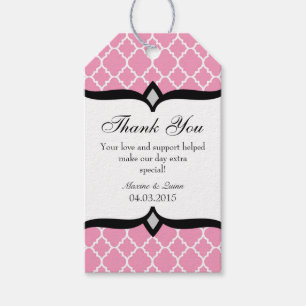 Pink White Quatrefoil Wedding Thank You Tags