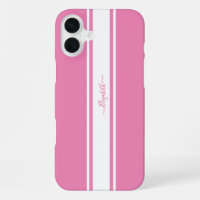 Pink White Racing Stripes Monogrammed Girly Chic