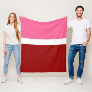Pink White Red Colour Block Style Design  Fleece Blanket