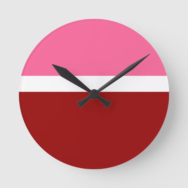Pink White Red Colour Block Style Design  Round Clock (Front)
