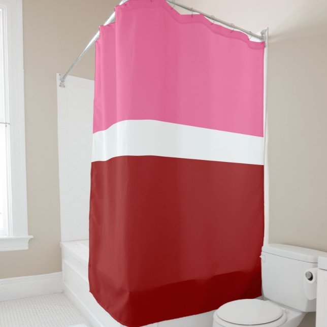 Pink White Red Colour Block Style Design  Shower Curtain (Creator Uploaded)