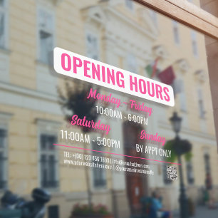 Pink & White Retro Script QR Code Opening Hours