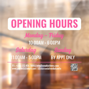 Pink & White Retro Script QR Code Opening Hours