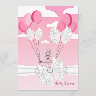 Pink White Ribbon Baby Girl Shower Invitation