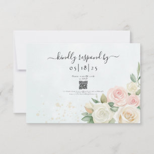 Pink & White Rose Blooms RSVP Card